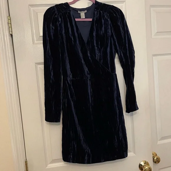h&m blue velvet dress Royal Blue A-line Puff Sleeves Midi-length Prom Dress Y6069 –  Simplepromdress main image 0